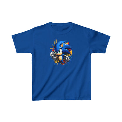 Child´s Sonic The Hedgehog Unisex Graphic Tee Shirt Kids in royal blue, adorned with a dynamic Sonic design, ideal for fashionable young gamers.