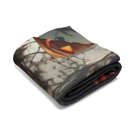 A folded Decorative and Warm Halloween Spooky Arctic Fleece Blanket displaying a vibrant Halloween-themed design, perfect for cozying up during the spooky season.