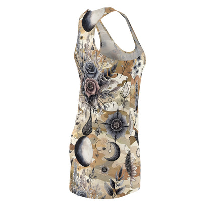 Side view of the Chic Women's Designer Racerback Dress featuring a sophisticated floral design, a must-have for summer parties.