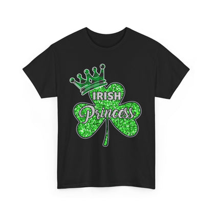 Sophisticated St. Patrick’s Day Women's Graphic T-Shirt designed with a shimmering shamrock and crown, embodying the charm of an Irish princess.
