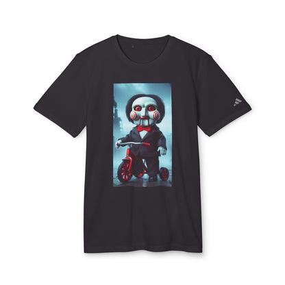 Adidas Unisex Halloween Jigsaw Cute T-shirt in black, featuring a stylish design of the iconic Jigsaw character on a soft fabric tee, perfect for Halloween festivities.