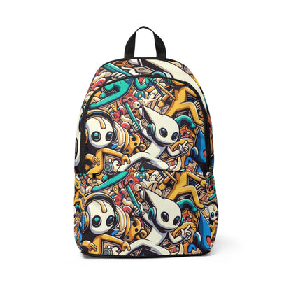 Luxurious Modern Cartoon Backpack by Dazzling Dreams Studio showcasing vibrant whimsical characters and artistic patterns, perfect for expressing individuality.