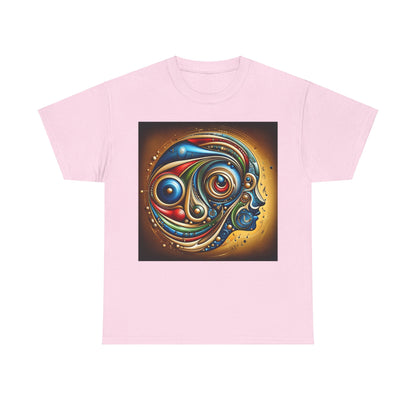 Stained Glass Dreams Unisex T-Shirt in a soft pastel pink featuring an artistic face design, symbolising creativity and luxury for discerning fashion enthusiasts.