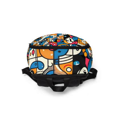Vibrant Animated Backpack by Dazzling Dreams Studio showcasing a contemporary comic-style design, featuring playful characters and rich colours, perfect for those who appreciate luxury and creativity in their accessories.