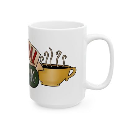 Microwave and dishwasher safe Central Perk Friends Retro Image Ceramic Mug, a quirky companion for misadventures in the kitchen or coffee shop!