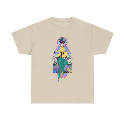 Stylish unisex cotton tee displaying a striking Squid Game-themed graphic, perfect for making a bold statement in casual fashion. This piece combines comfort with artistic expression.