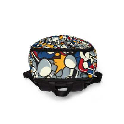 Trendy Pop Art Backpack by Dazzling Dreams Studio featuring a stylish cartoon-inspired design, showcasing vibrant colours and dynamic motifs, perfect for fashion lovers who appreciate luxury and creativity.