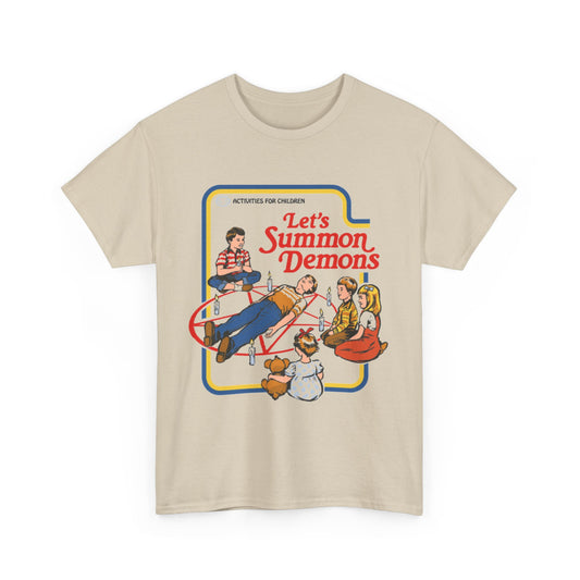Activities For Children Funny Graphic Unisex T-Shirt featuring a whimsical design with kids playfully engaged in a comical summoning ritual, capturing the essence of childhood mischief.