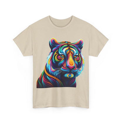 Tiger's Whimsy Graphic Unisex T-Shirt featuring an artistic kaleidoscope tiger design in vibrant colours, perfect for fashion-forward geeks.