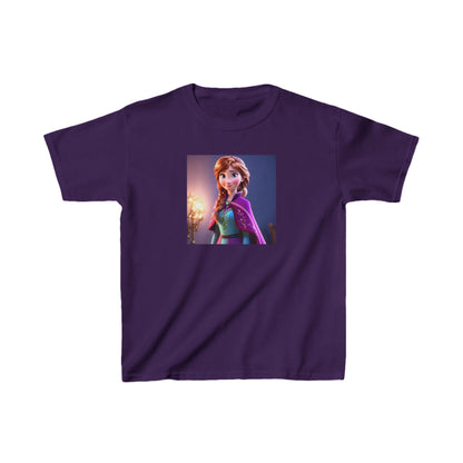 Kids Frozen Anna Heavy Cotton T-Shirt in elegant purple, showcasing Anna from Disney's Frozen for a luxurious touch to your child's wardrobe.