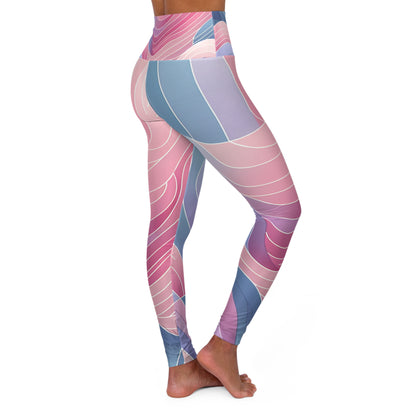 Celeste Rutherford Abstract Pastel High-Waisted Leggings by Dazzling Dreams Studio showcasing a vibrant blend of gentle pink, lavender, and pastel blue, perfect for yoga and stylish casual wear.