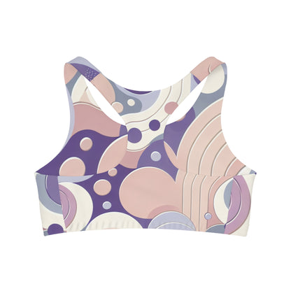 Astrid Valentin Luxury Pastel Sports Bra by Dazzling Dreams Studio showcasing elegant pastel hues and unique globular patterns designed for ultimate comfort and flexibility.