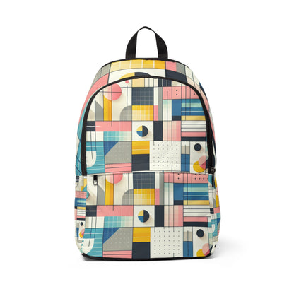 Stylish Pastel Geometric Modern Backpack by Dazzling Dreams showcasing vibrant hues of blue, pink, yellow, and green, perfectly combining artful design with functionality for fashionable accessories.
