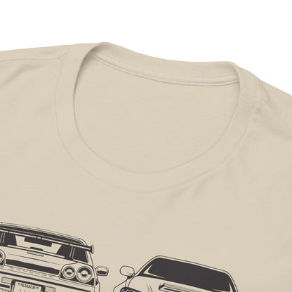 Close-up view of the neckline of a premium Nissan Skyline GT-R T-Shirt, showcasing exquisite detailing and stylish graphic design, ideal for those who appreciate automotive elegance.