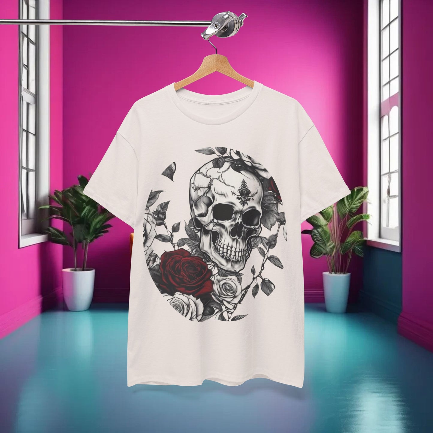 Skulls and Roses Cotton Tee, Unisex Graphic Shirt,