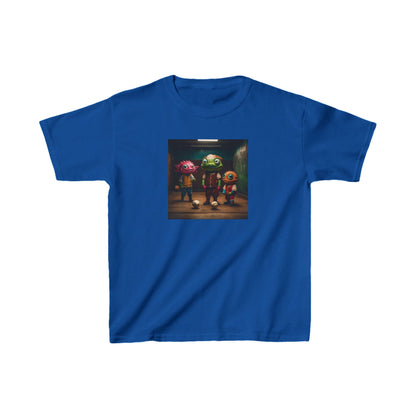Kids Cute Aliens Heavy Cotton T-Shirt in vibrant blue featuring playful alien designs, perfect for young explorers seeking style and comfort.