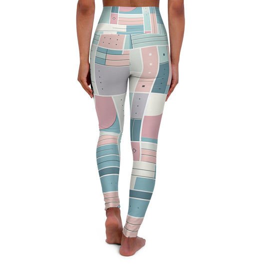 Pastel Palette Geometric Pattern Leggings by Dazzling Dreams Studio showcasing soothing baby pink, powder blue, mint green, and lavender hues in a contemporary design.