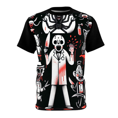Dazzling Dreams ScareToon Specter T-Shirt featuring a bold cartoon horror design with dynamic characters against a striking black background, perfect for adding a whimsical touch to your luxury wardrobe.