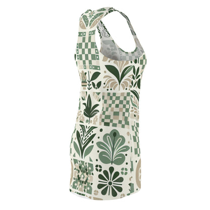 Woman wearing the Evelyn Atelier Elegant Racerback Dress at an outdoor event, showcasing the versatile style and comfort of contemporary checkerboard prints.