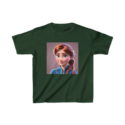 Kids Frozen Anna Heavy Cotton T-Shirt in elegant dark green showcasing the beloved character Anna, designed for stylish comfort and vibrant fashion for children.
