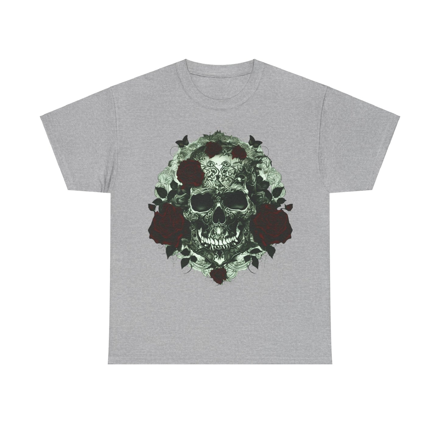 Skulls and Roses Cotton Tee, Unisex Graphic Shirt, 7 color choice