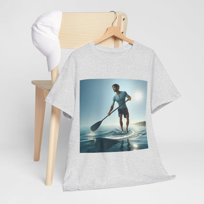 Delightfull Paddle Board Adventure T-Shirt showcasing breathable fabric perfect for water sports enthusiasts by Dazzling Dreams Studio.