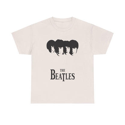 Vintage Beatles Logo Graphic Tee in off-white, elegantly presenting the iconic Beatles logo. A luxurious unisex cotton t-shirt designed for those who admire music history with flair.