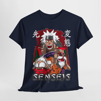Stylish navy blue Trendy Anime Vibes T-shirt displayed on model, featuring artistic prints of energetic characters, combining comfort with high-fashion appeal.