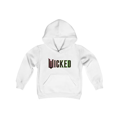 Childs Wicked Movie Graphic Pullover Hoodie in pristine white, featuring a bold Wicked logo that celebrates iconic cinematic artistry. Perfect for young fans seeking comfort and style.