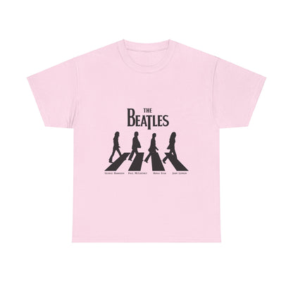 The Beatles Unisex Cotton Graphic Tee with iconic Abbey Road logo in soft pink, vintage style t-shirt, for stylish music lovers.