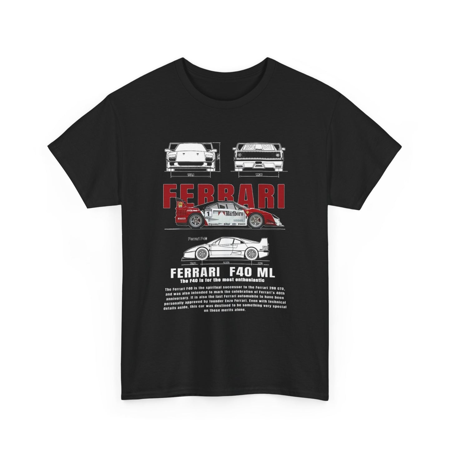 T-Shirt Ferrari F40 Marlboro Graphic Design Tee. Unisex Car Enthusiast Top Mens