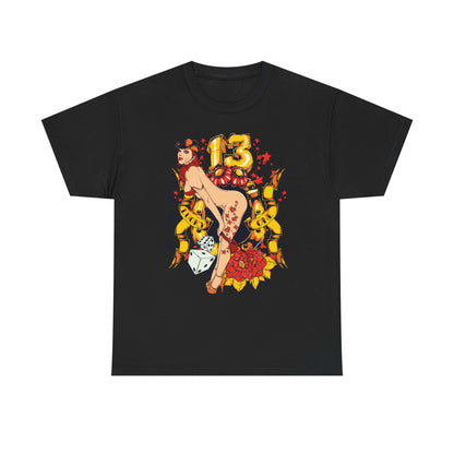 Daring Destiny: Golden Girl Edition T-Shirt by Dazzling Dreams showcasing bold gold number 13, lively design, and cheerful elements perfect for celebrating life.