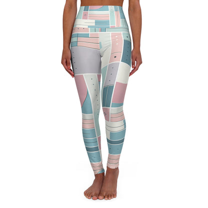 Pastel Palette Geometric Pattern Leggings by Dazzling Dreams Studio showcasing soothing hues of baby pink, powder blue, mint green, and lavender in a contemporary design for sophisticated style and ultimate comfort.
