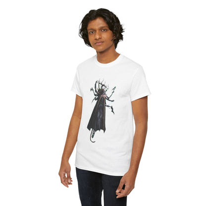 Front view of a luxurious unisex graphic t-shirt featuring a whimsical fantasy creature in intricate detail, set against a clean white backdrop, ideal for urban streetwear enthusiasts.