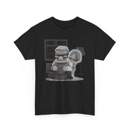 UP Ghost scene Unisex Men Women Graphic Funny T Shirt Tee Urban showcasing a delightful cartoon design of a couple creating a clay pot, evoking warmth and laughter.