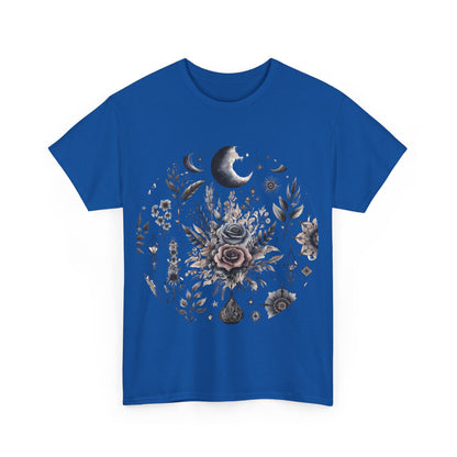Front view of the Pure Symphony Floral Graphic Tee featuring intricate floral graphics and a celestial theme, perfect for chic spring and summer style.