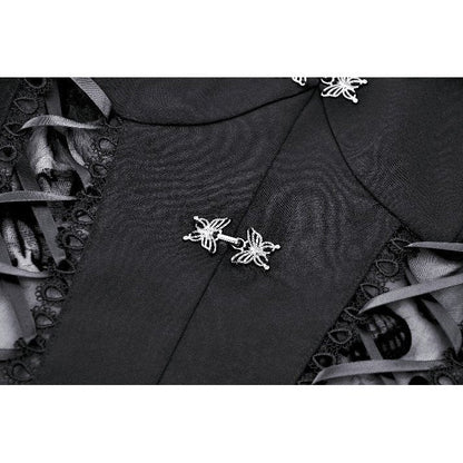 Elegant Dark in Love Blanche Victorian gothic dress showcasing dramatic butterfly sleeves and intricate lace details against a soft background.