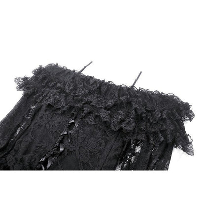 Flowing skirt of the Dark in Love Cosette maxi dress, with layered bell cuffs and spaghetti straps for a sophisticated gothic look.