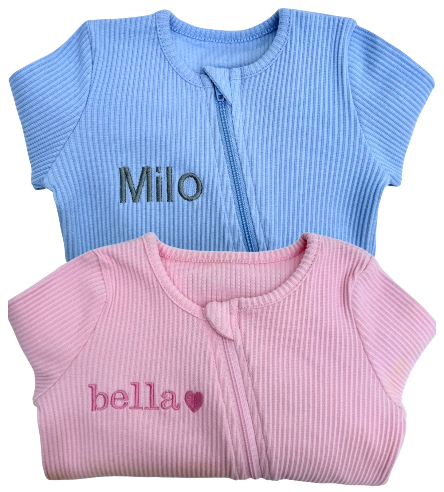 DreamBuy luxury sweet pink zip sleepsuit for babies, crafted from soft ribbed cotton, designed for ultimate comfort and style.