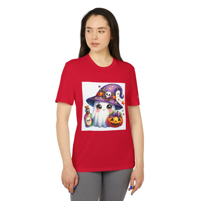 Adidas Unisex Halloween Party Ghost Cute T-shirt featuring an adorable ghost design in a striking red colour.