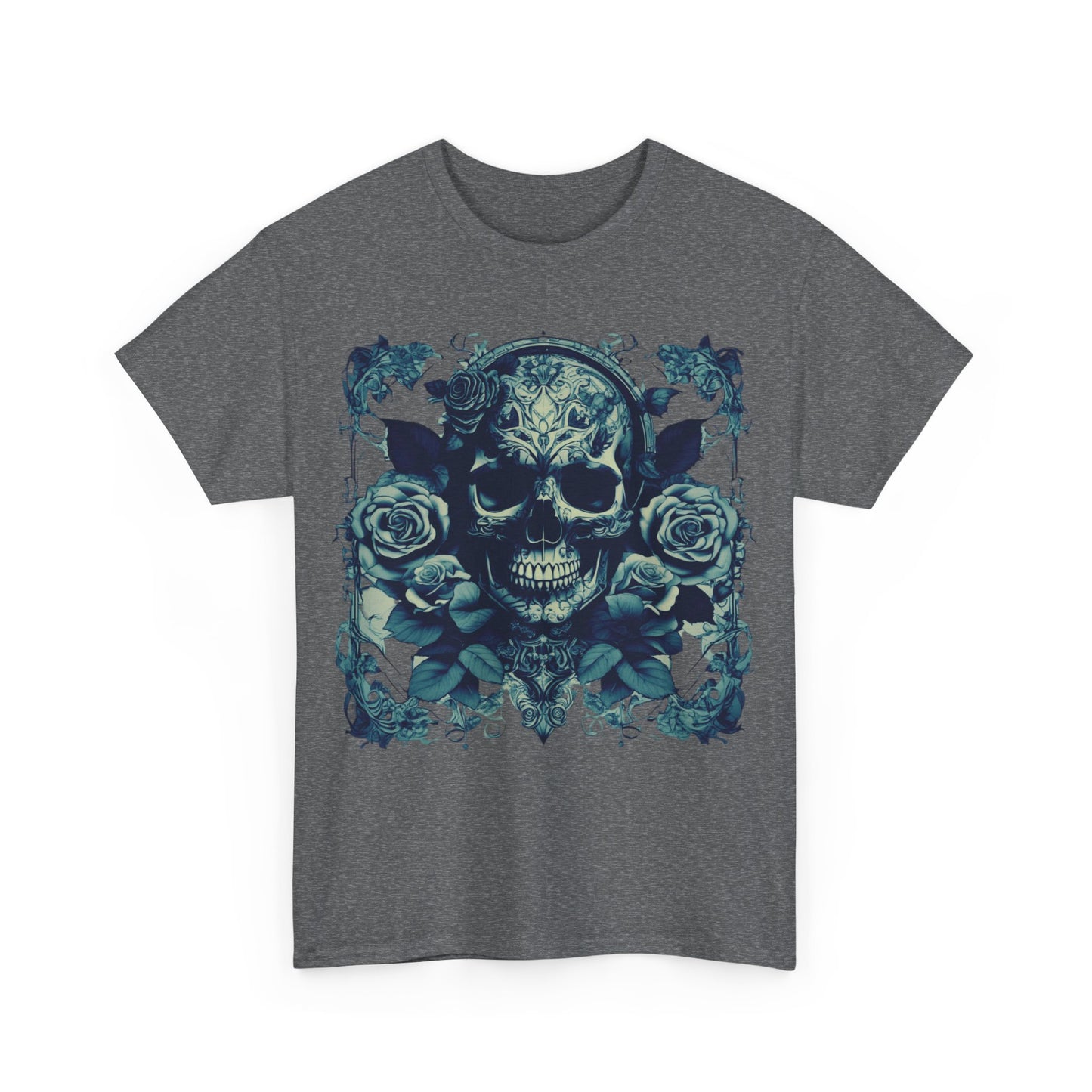 Skulls and Roses Cotton Tee, Unisex Graphic Shirt, 7 color choice