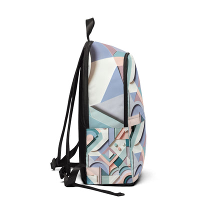 Chic Modern Geometric Pastel Backpack profile view, highlighting durable construction and elegant geometric design with luxurious pastel tones for the fashionable traveler.
