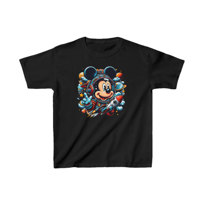 Luxurious Children's Blast Off with Mickey Astronaut Graphic Tee Shirt in black, featuring a vibrant print of Mickey Mouse in an astronaut suit with a rocket, perfect for stylish young adventurers.