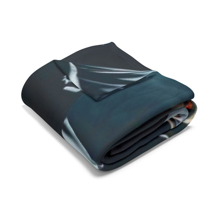 Folded Decorative and Warm Halloween Cute Arctic Fleece Blanket showcasing its luxurious fabric and spooky theme, perfect for cosy nights and seasonal celebrations.