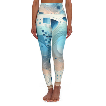 Elegant pastel blue high-waisted leggings featuring a modern abstract design, crafted by Dazzling Dreams Studio, perfect for stylish workouts and casual outings.