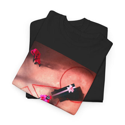 Sumptuous Squid Game Unisex T-Shirt folded neatly, highlighting its unique graphic art inspired by the popular show, ideal for those who dare to express individuality.