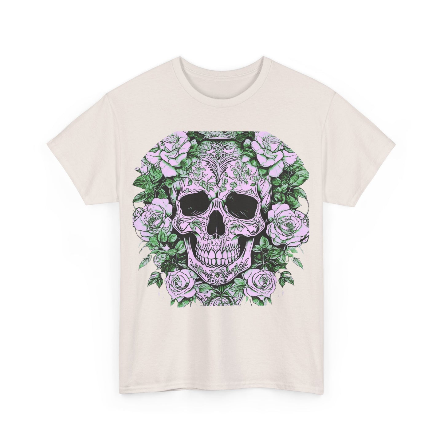 Skulls and Roses Cotton Tee, Unisex Graphic Shirt, 7 color choice