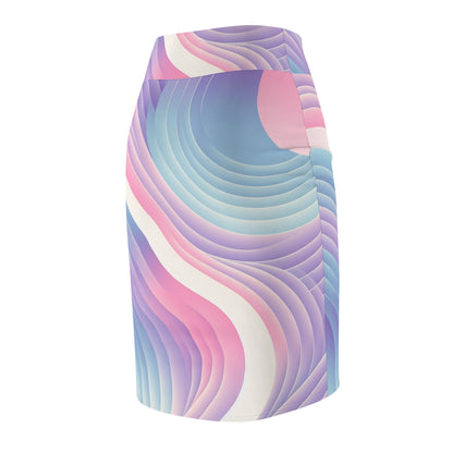 Close-up of the unique violet gradation pattern of the Valerie Couture Pencil Skirt by Dazzling Dreams Studio, showcasing the luxurious fabric and chic pastel colours.