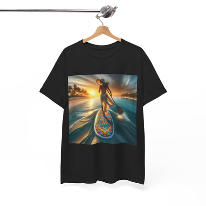 Luxury Paddle Board T-Shirt design featuring a captivating paddleboarding scene, created by Dazzling Dreams Studio, perfect for outdoor and water adventure enthusiasts.