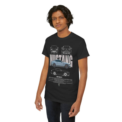 Another model displaying the Ford Mustang GT T-Shirt, showcasing its striking design and artistic representation of the vehicle, perfect for automotive aficionados.